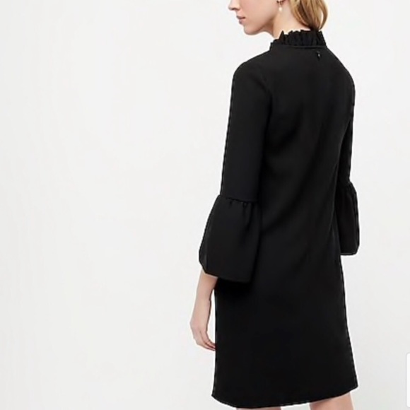 J. Crew Ruffle Neck Shift Dress in 365 Crepe Black - Picture 2 of 7